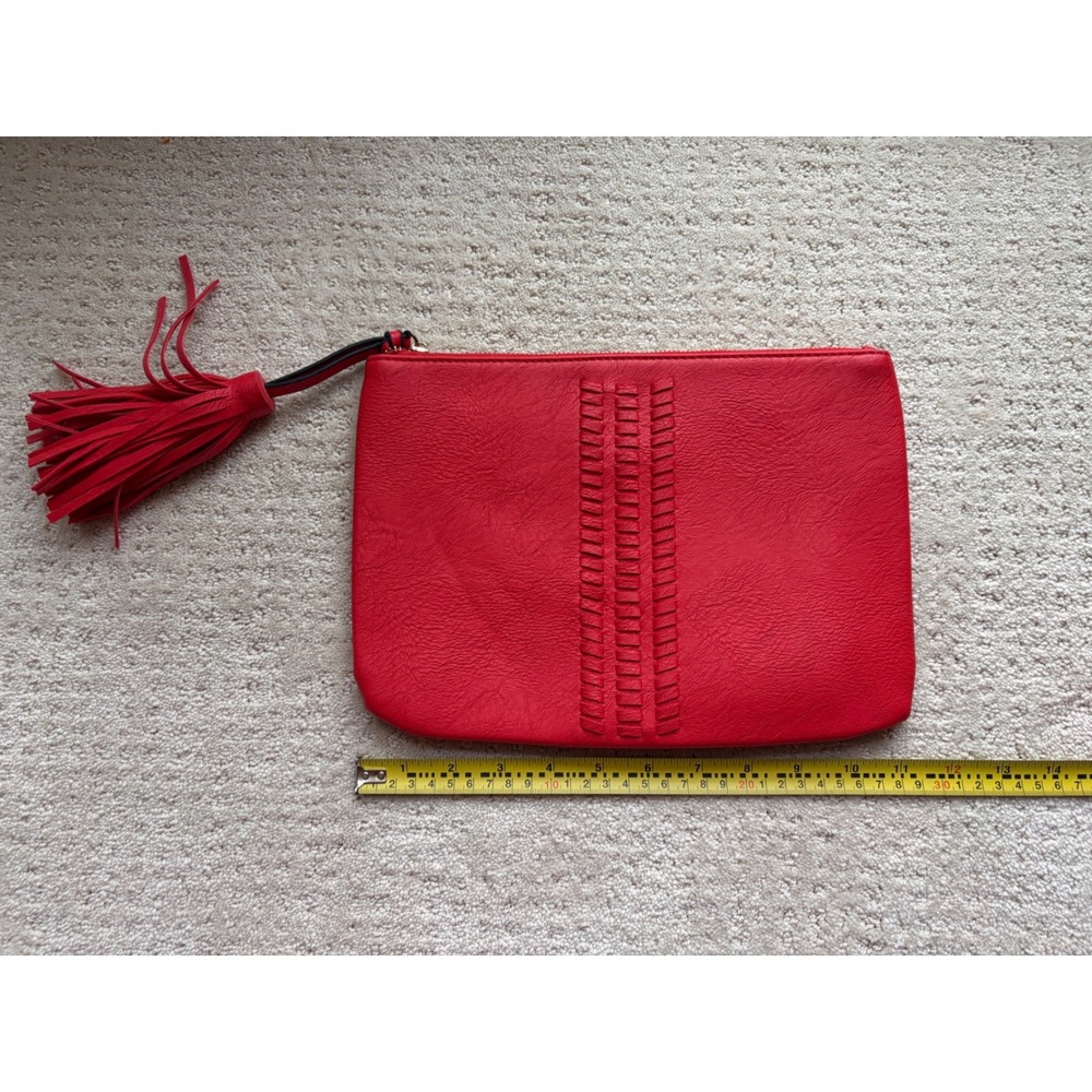 Clutch OS Red Faux Leather Tassel Woven Minimalist Sporty Retro